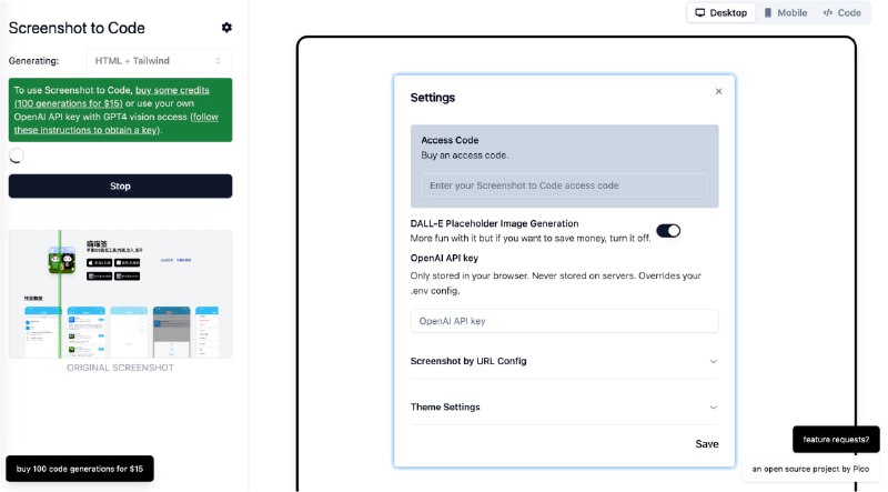 Screenshot to Code：将任何网站的屏幕截图/网址转换为代码